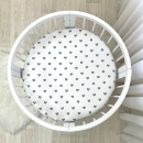 Husa saltea rotunda patut bebe copii cu elastic, Inimioare bej-gri (1)
